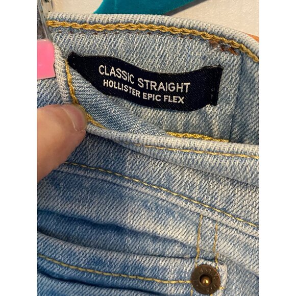 Hollister Mens Classic Straight Epic Flex Jeans W38 L34 Light Wash Denim - Picture 6 of 8